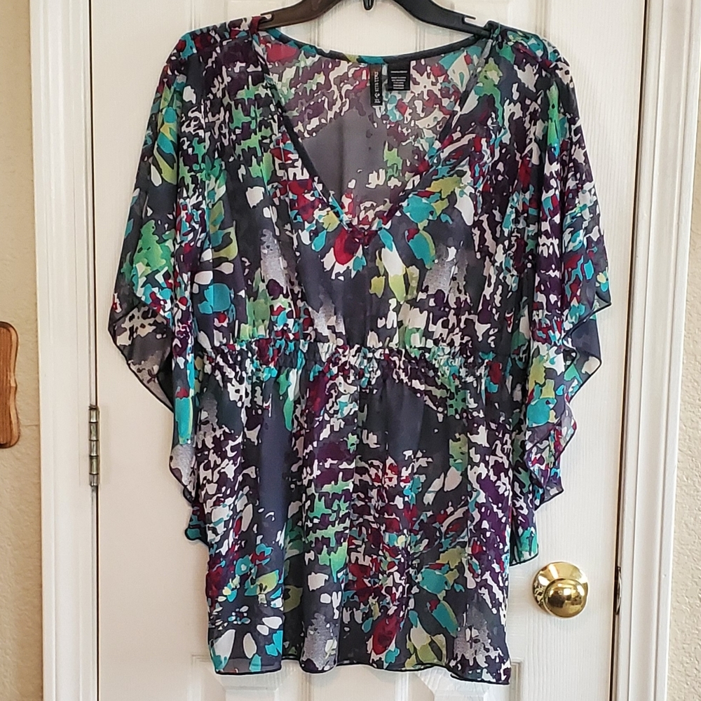 EUC - Full Tilt | Sheer Colorful Blouse Size XL - Picture 1 of 5